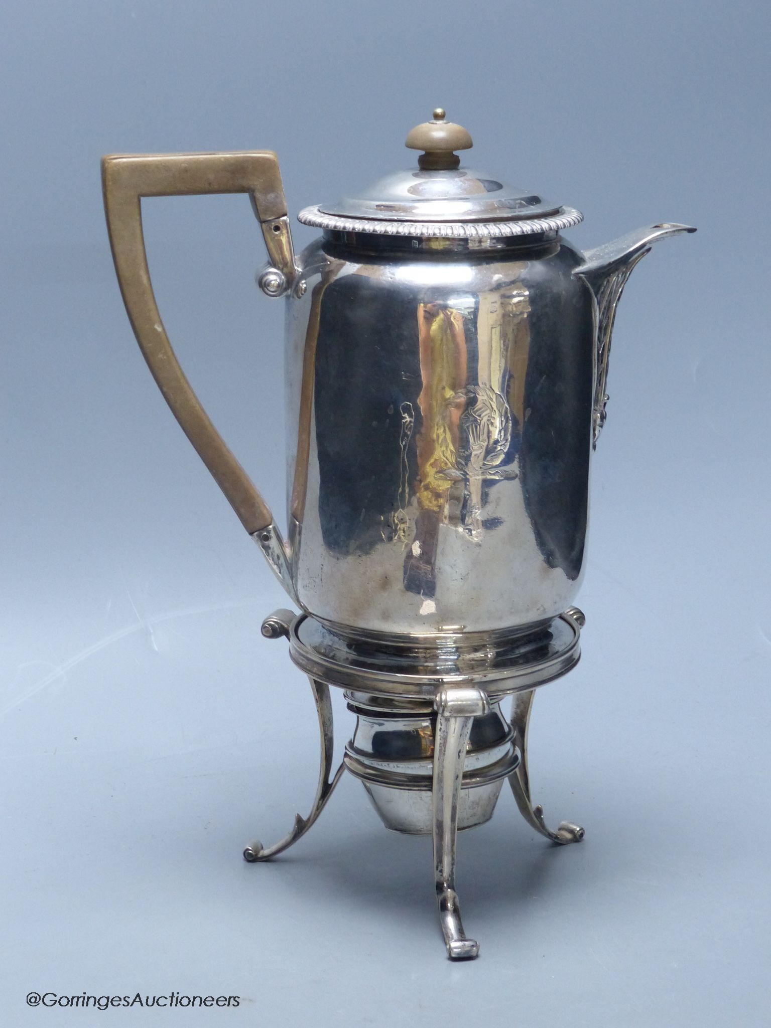 A George III silver biggin pot, on stand with burner, Robert & Samuel Hennell, London, 1808, overall height 27.5cm